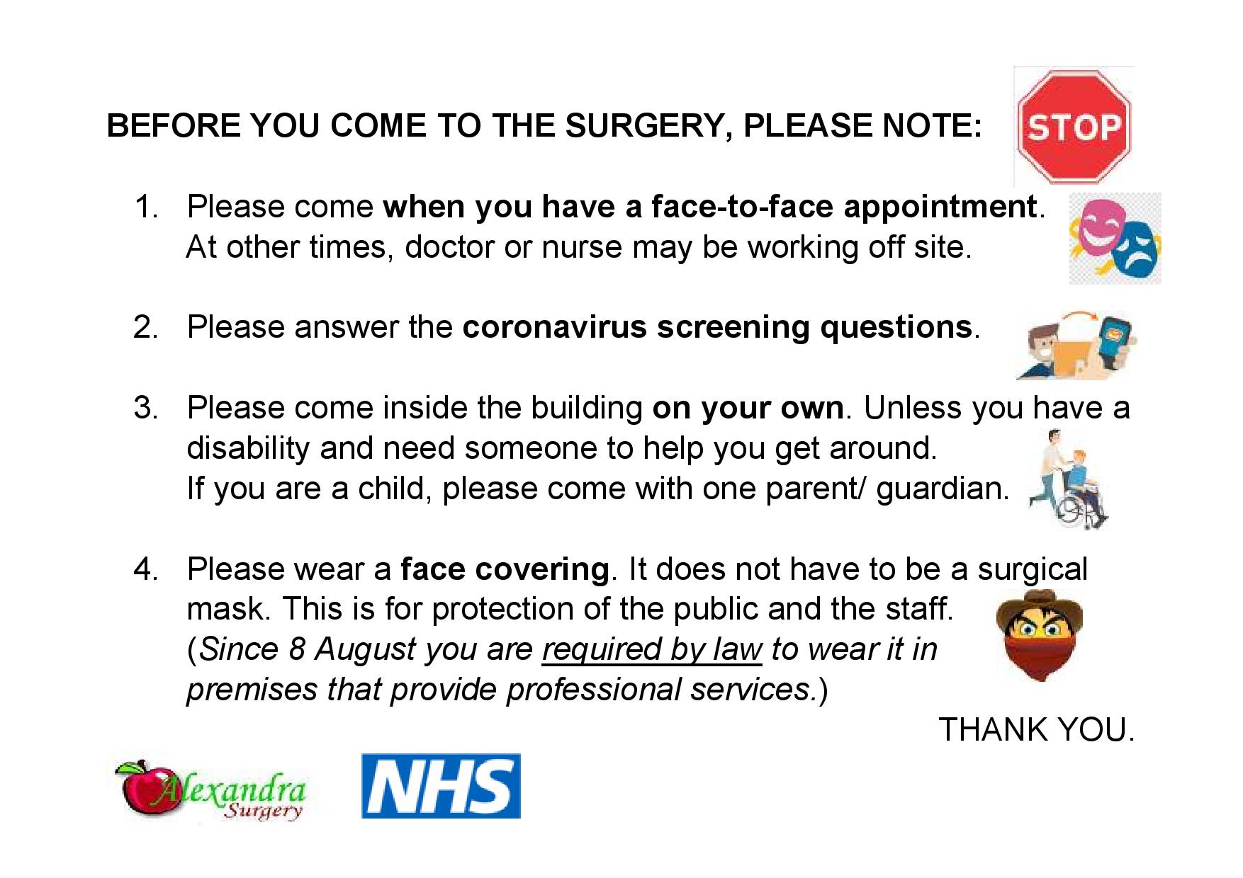 Before you come to the surgery Before you come to the surgery